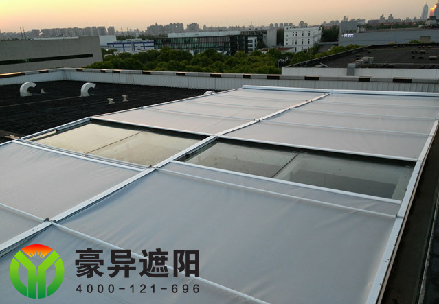 大型玻璃顶电动遮阳帘,玻璃顶外装天幕遮阳棚,豪异上海天棚帘厂家,4000-121-696